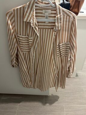Japna Tan and White Striped Button-Up Blouse